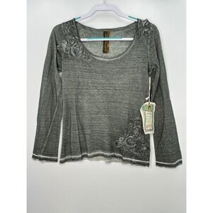 Aratta Silent Journey Gray Long Sleeve NWT Embroidered Floral Sequin Boho Chic S